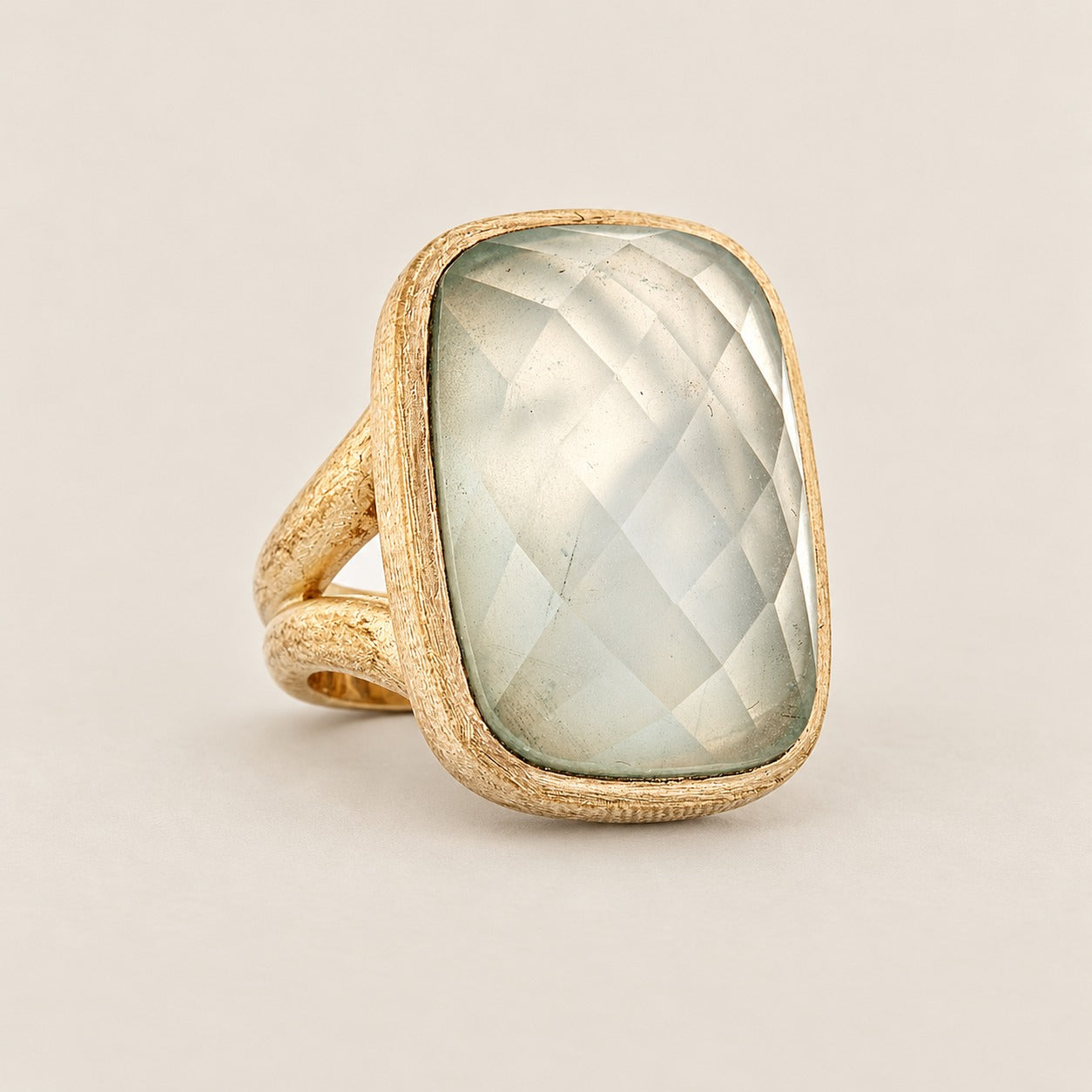 Crystal Quartz Large Gemstone Dinner Ring Sterling Silver Gold Plated for Women
