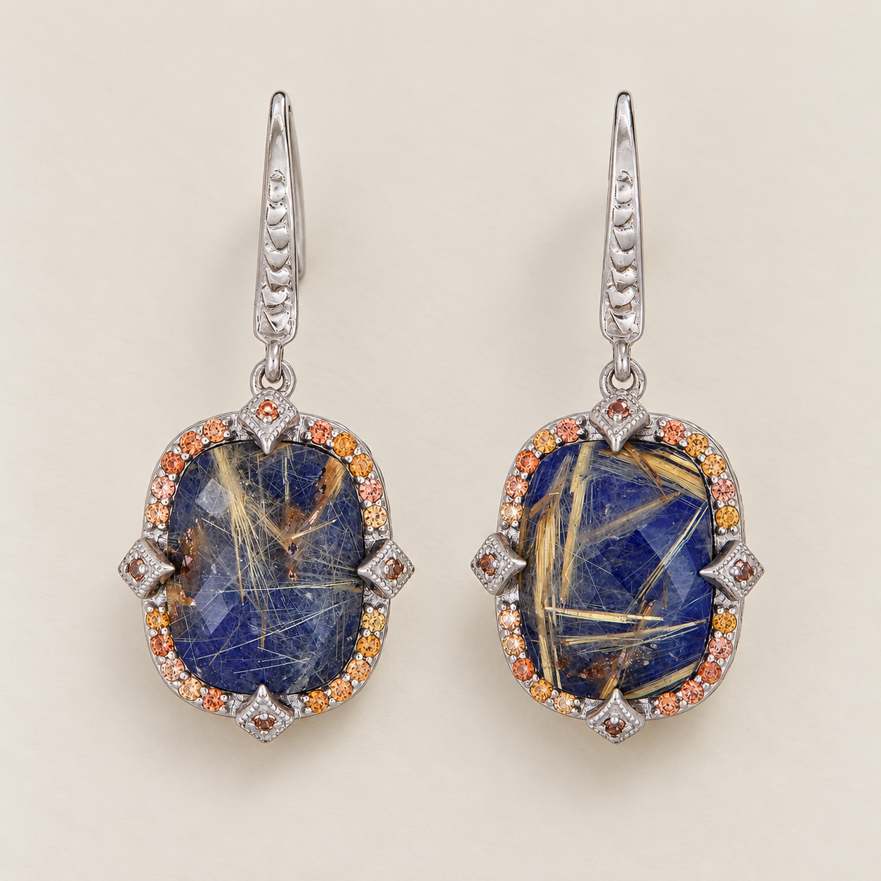 Lapis Doublet Designer Square Drop Earrings Sterling Silver Rhodium