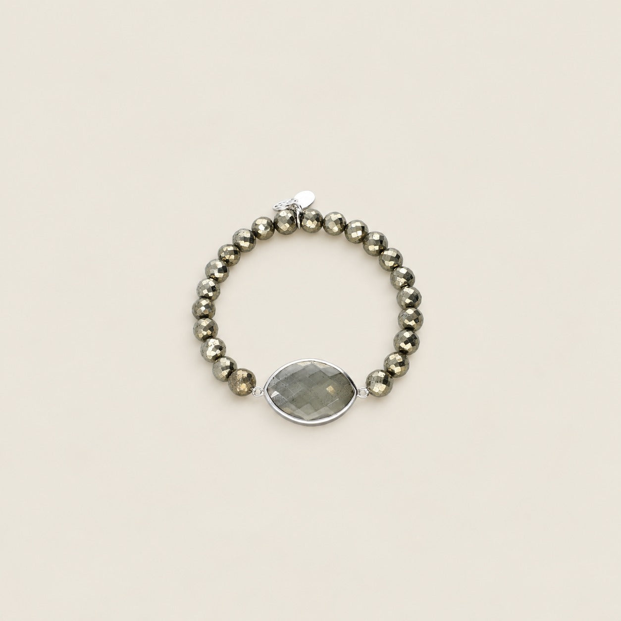 Crystal Quartz Doublet Pyrite Sterling Silver Rhodium Bracelet