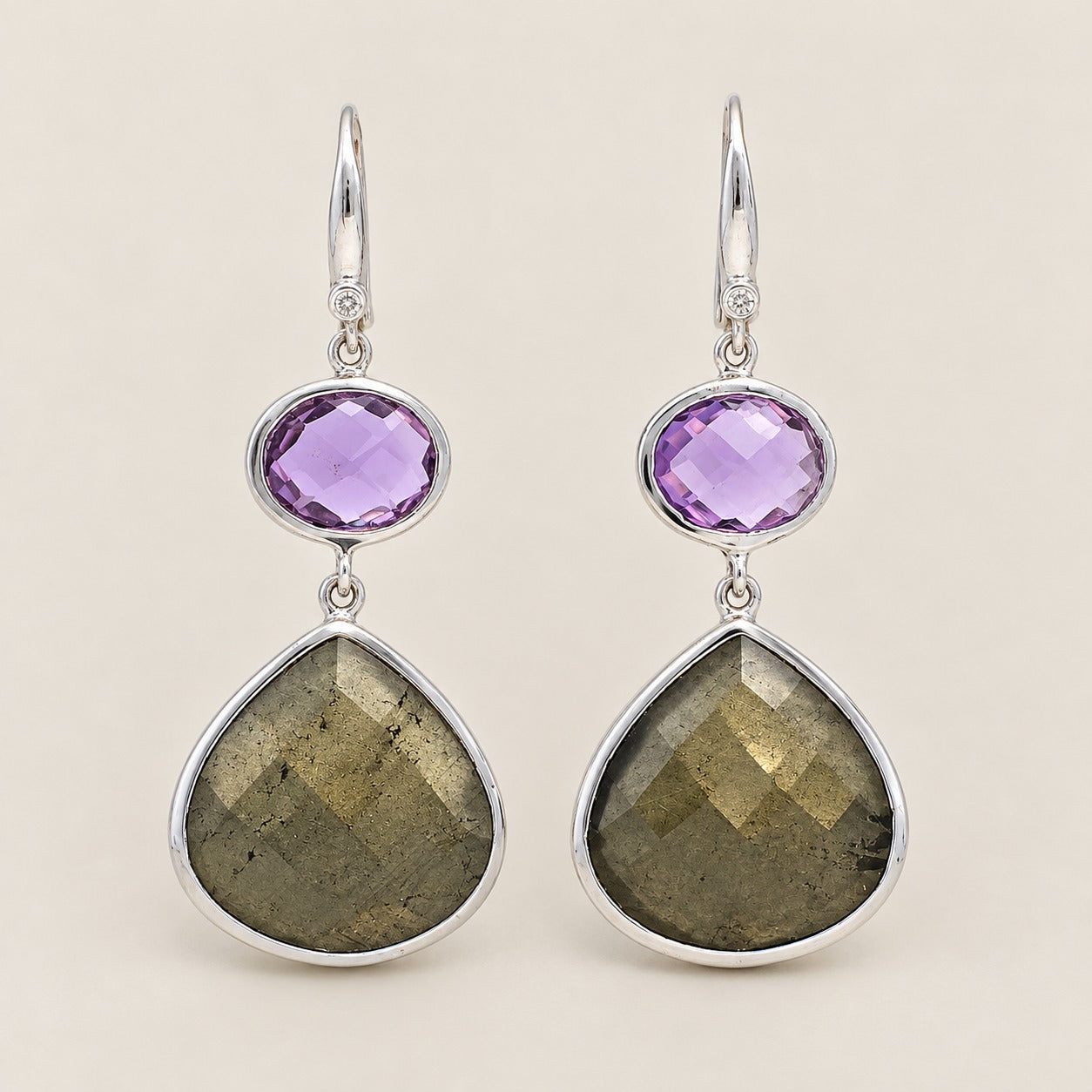 Multi Gemstone Dangle Drop Earrings Sterling Silver Rhodium