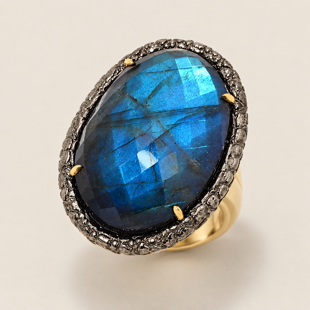 Labradorite Doublet Large Gemstone Dinner Ring Sterling Silver Gold Plated