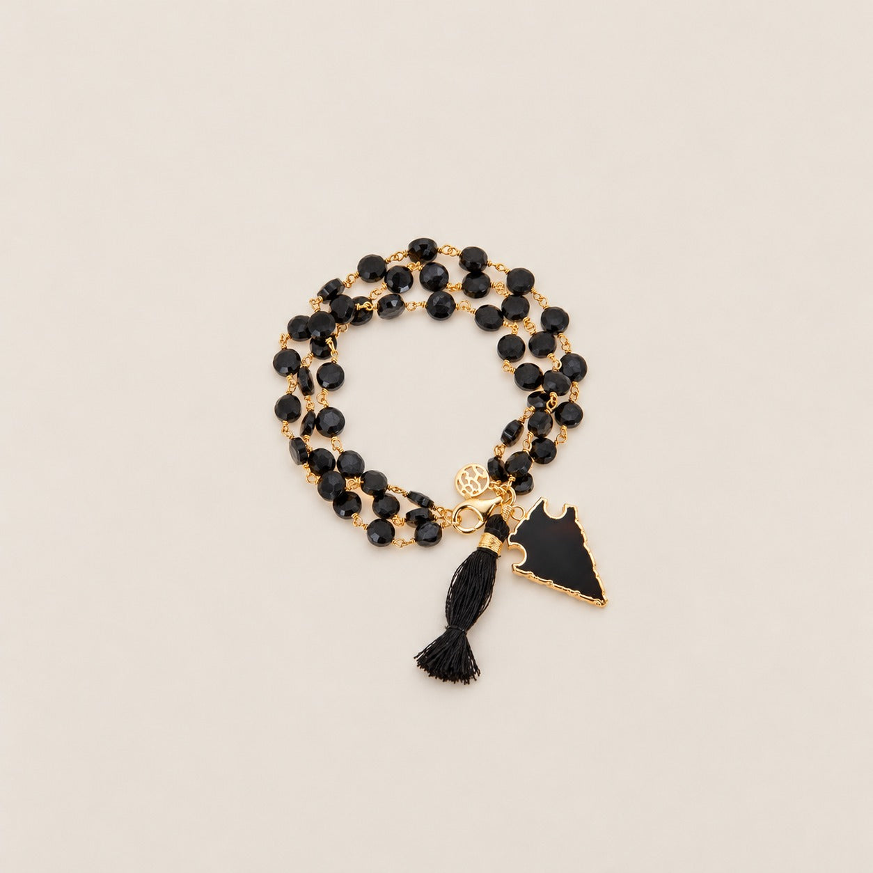 Black Onyx Multi Strand Natural Gemstone Bracelet with Arrow Charm