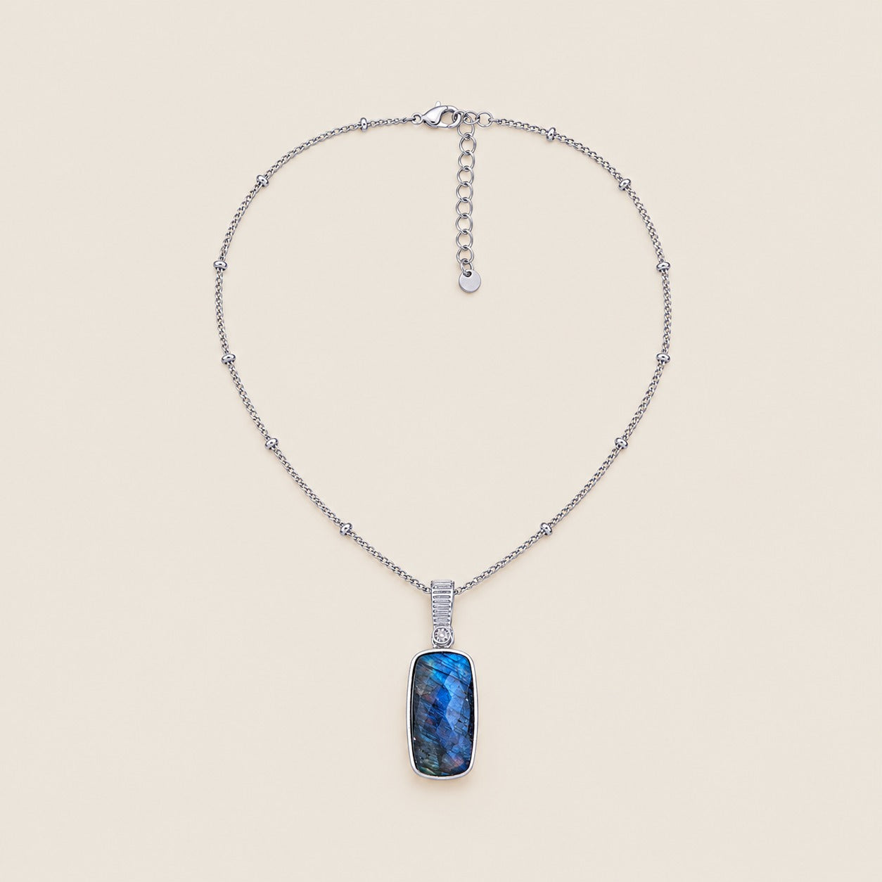 Labradorite-Onyx Doublet Statement Pendant Silver Necklace 18 Inch Chain with 2 Inch Extender