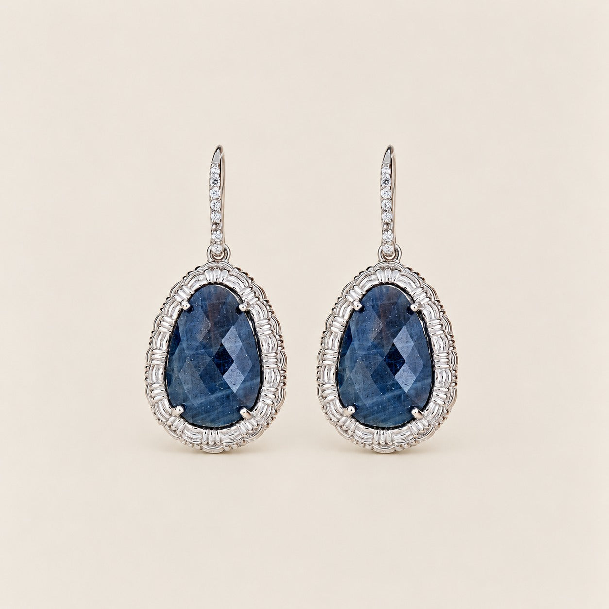Sapphire Statement Drop Earrings Sterling Silver Rhodium