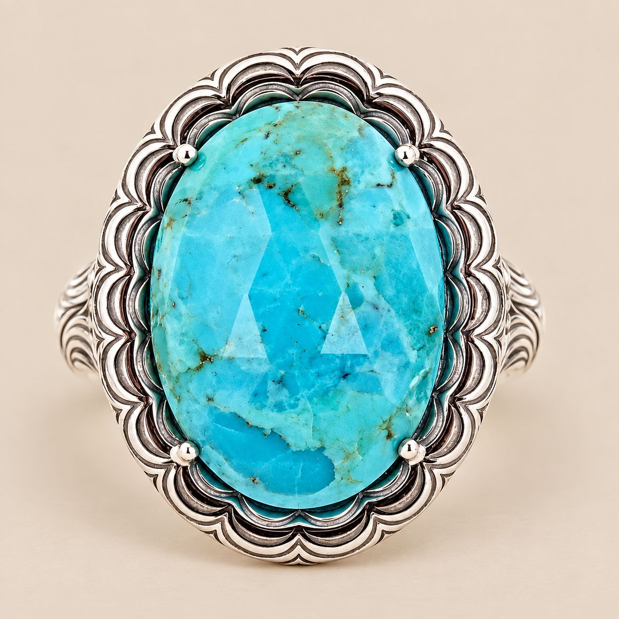 Kingman Mine Stabilized Turquoise Sterling Silver Rhodium Ring