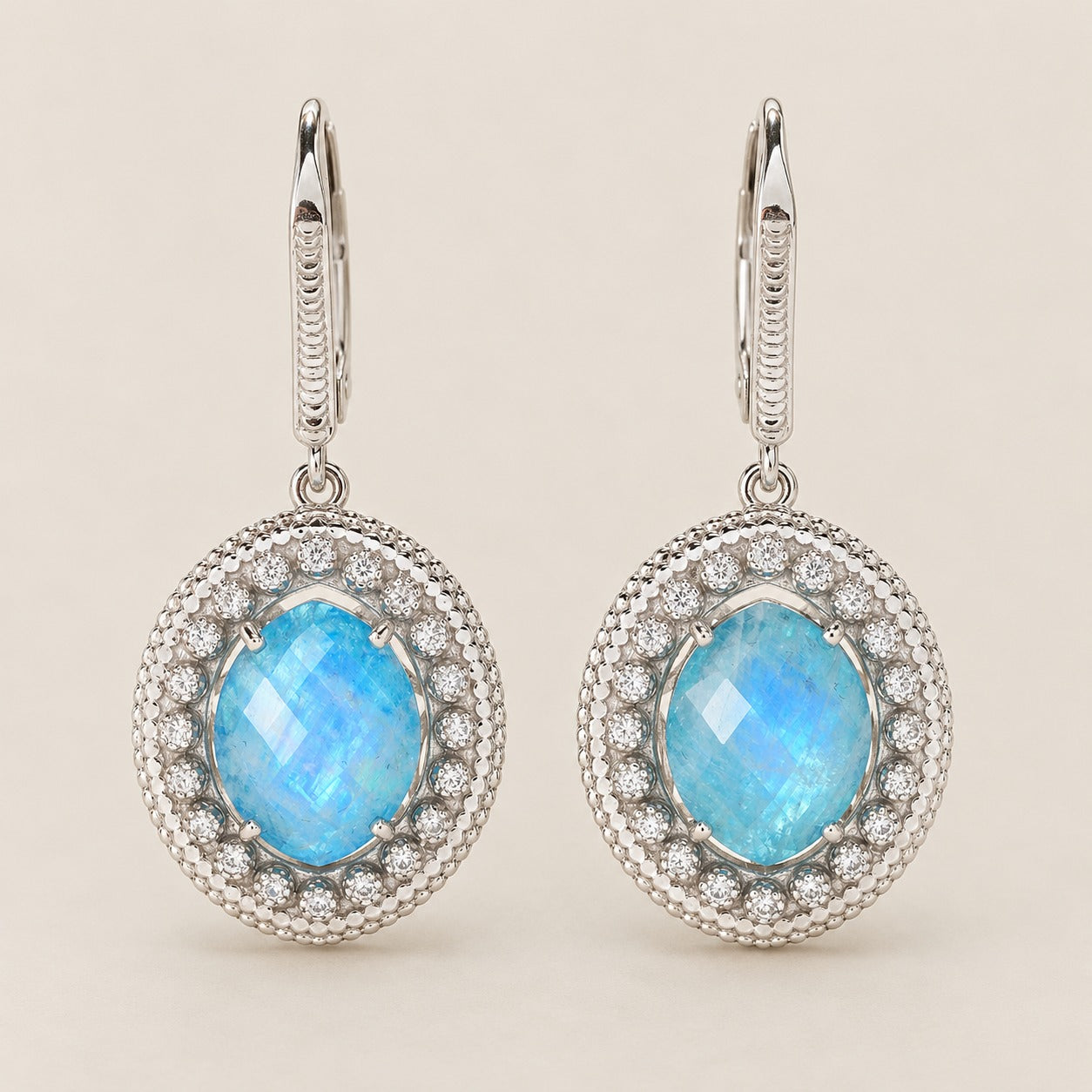 Rainbow Moonstone Doublet Unique Gemstone Drop Earrings Sterling Silver Rhodium
