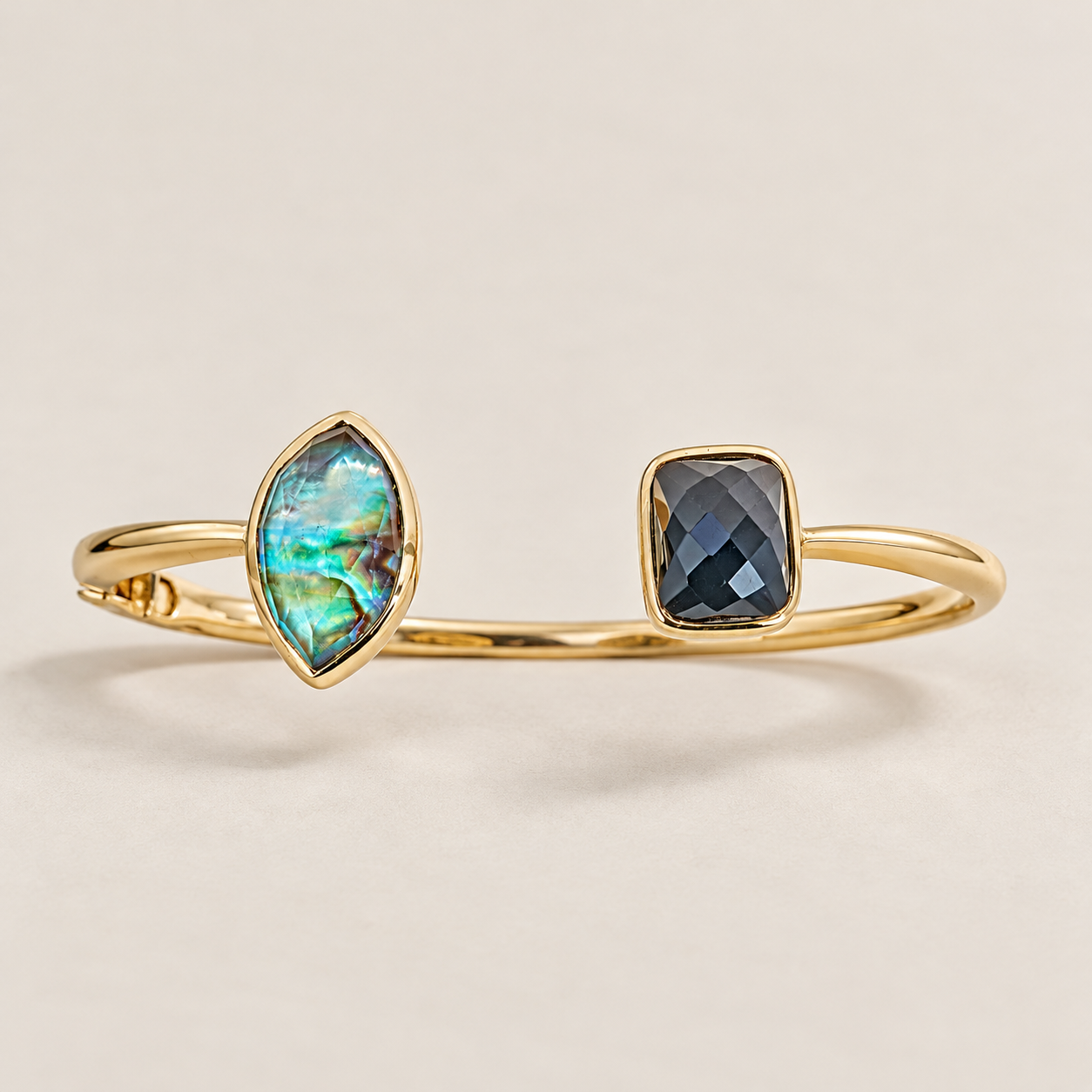 Gemstone Sterling Silver Gold Plated Cuff Hinged Bangle Bracelet