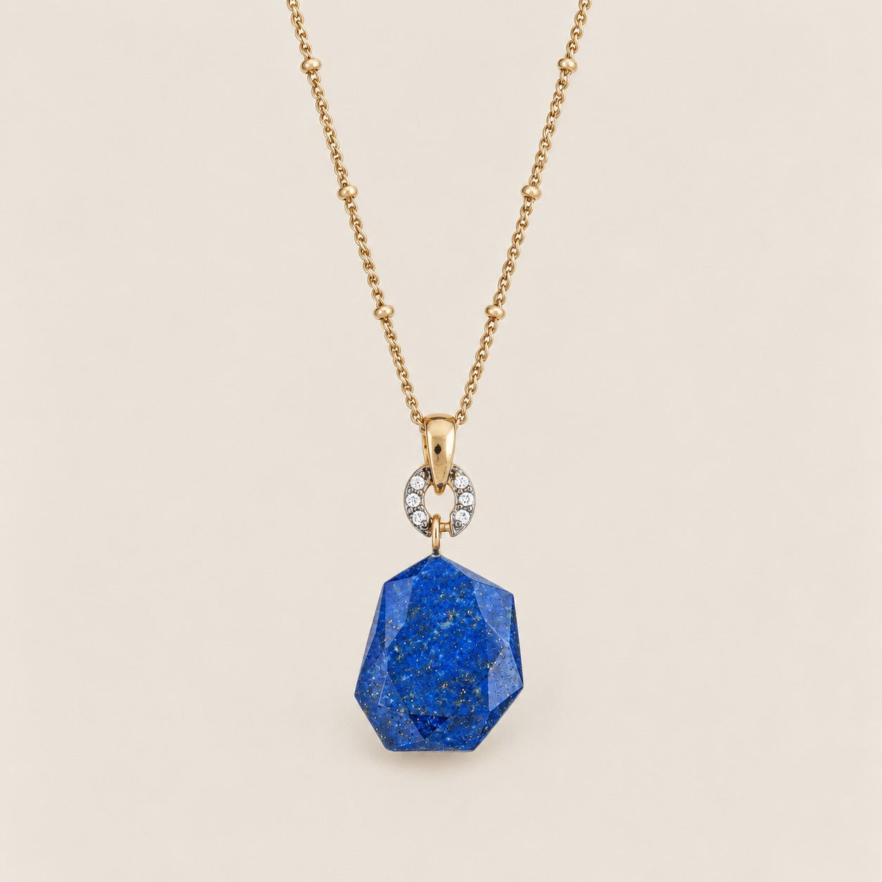 Lapis Lazuli with Natural Zircon and 16 Inch Satellite Chain Sterling Silver Gold Plated Pendant with 2 Inch Extender