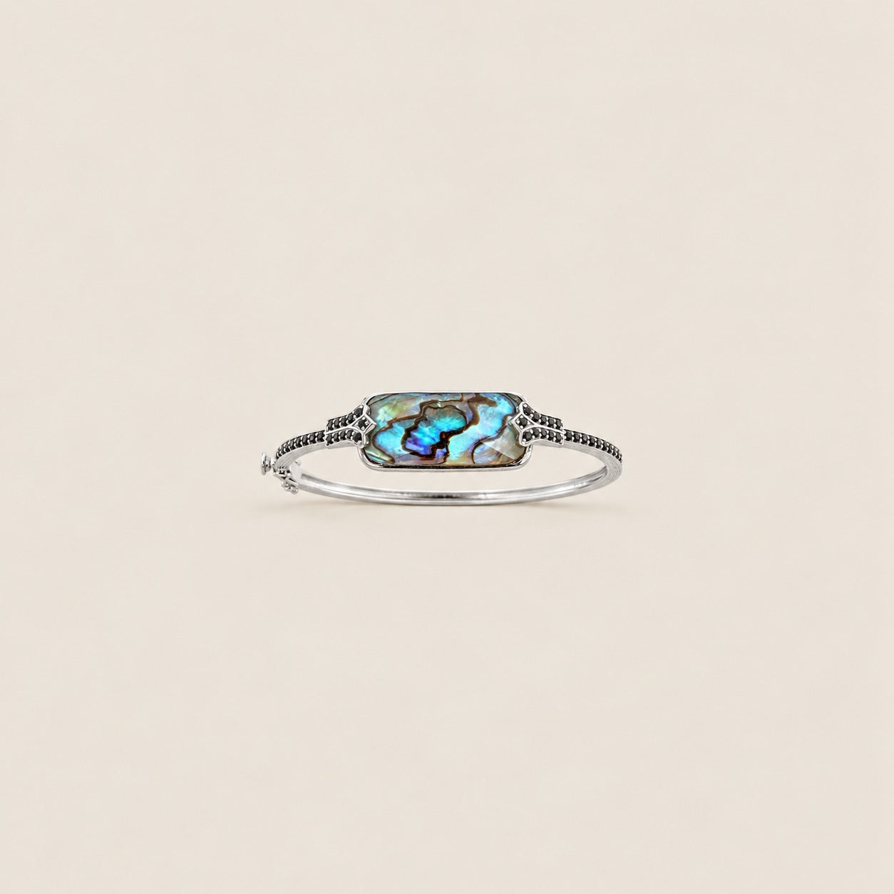 Abalone Gemstone Sterling Silver Hinged Bangle Bracelet
