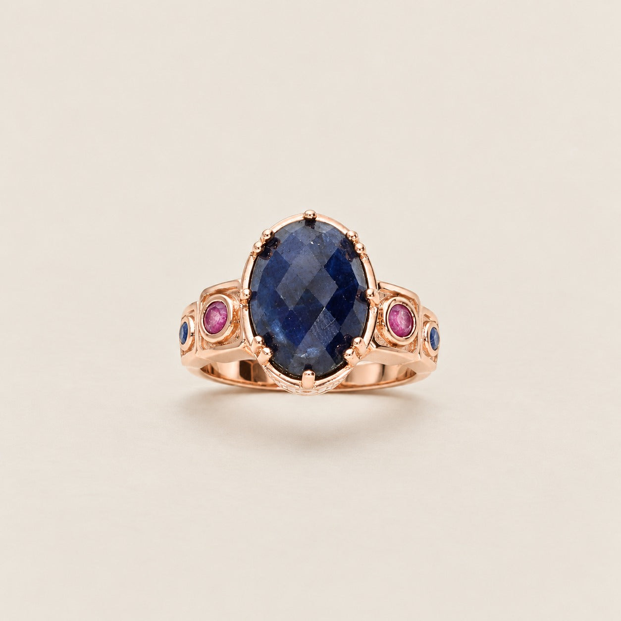Blue Sapphire Statement Cocktail Ring Sterling Silver Rose Gold for Women