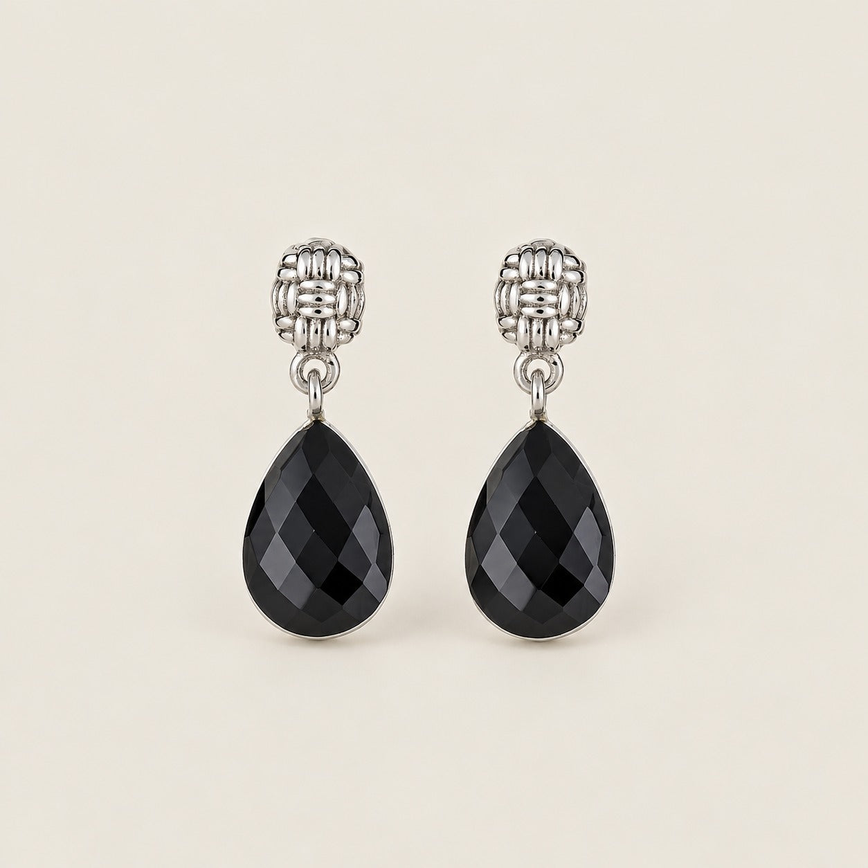 Black Onyx Unique Dangle Drop Earrings Sterling Silver Rhodium