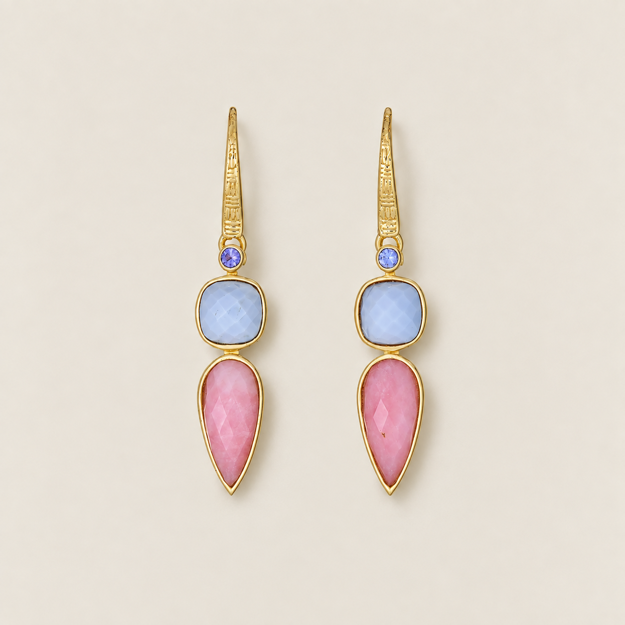Blue and Pink Opal Unique Fashion Earrings Sterling Silver Gold Plated