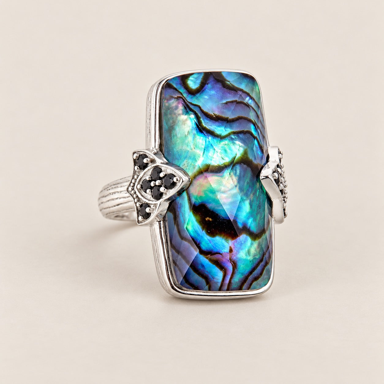 Abalone Doublet Vintage Dinner Ring Sterling Silver for Ladies