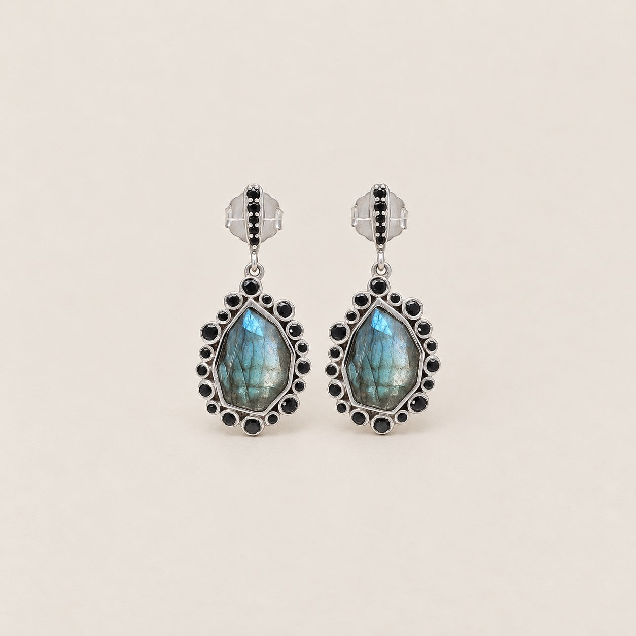 Labradorite and Black Spinel Sterling Silver Rhodium Earring
