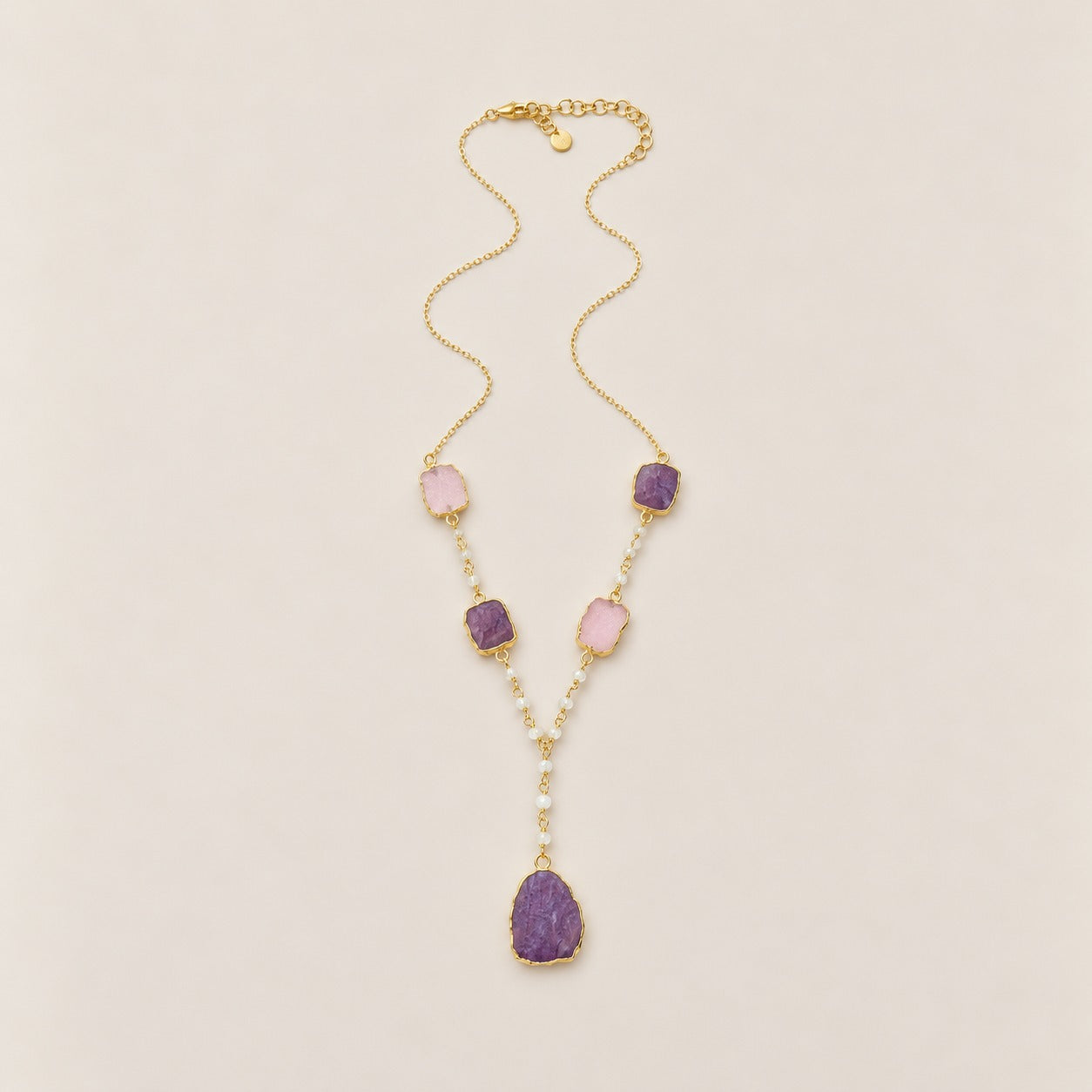 Charoite Lavender Druzy and Rainbow Moonstone Sterling Silver Gold Plated 20 Inch Necklace with 2 Inch Extender
