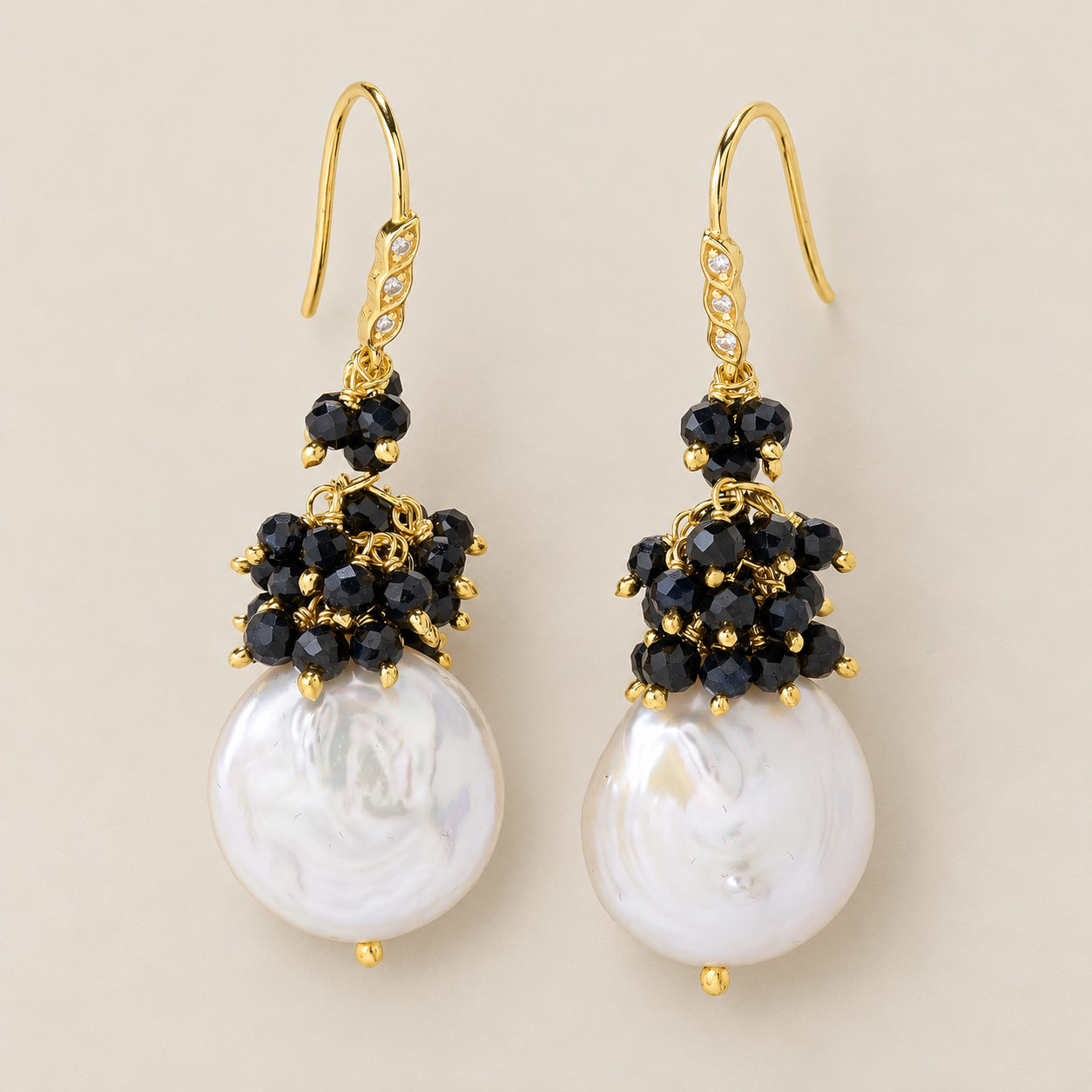 Sapphire and Fresh Water Pearl Unique Dangle Drop Earrings Sterling Silver Gold Plated