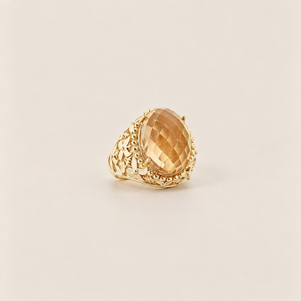 Honey Quartz Large Gemstone Statment Cocktail Ring Sterling Silver Gold Plated for Women