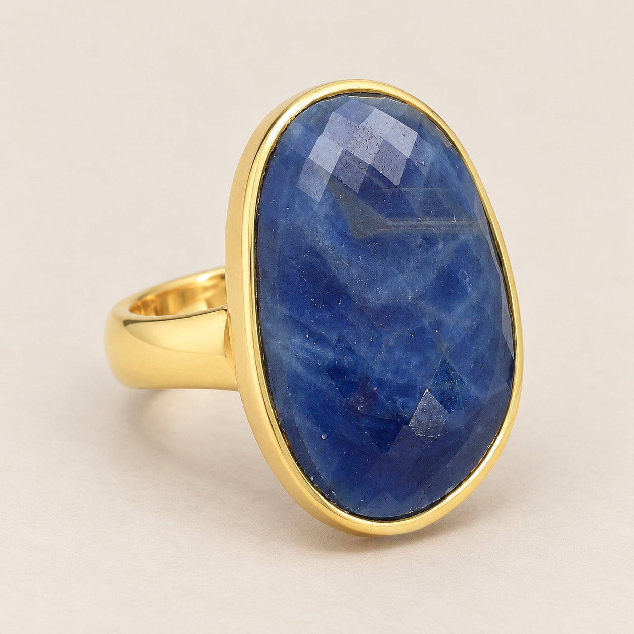 Blue Sapphire Large Gemstone Cocktail Ring Sterling Silver Gold Plated for Women