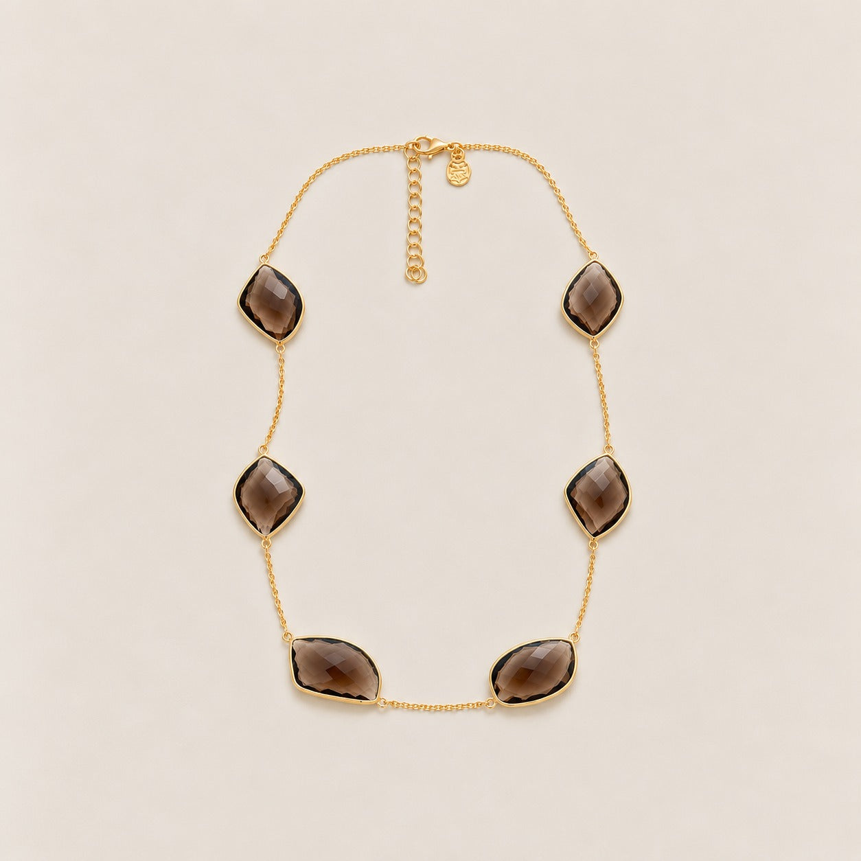 Smoky Quartz Strand Vintage Style Necklace with 2 inch extender Sterling Silver Gold Plated