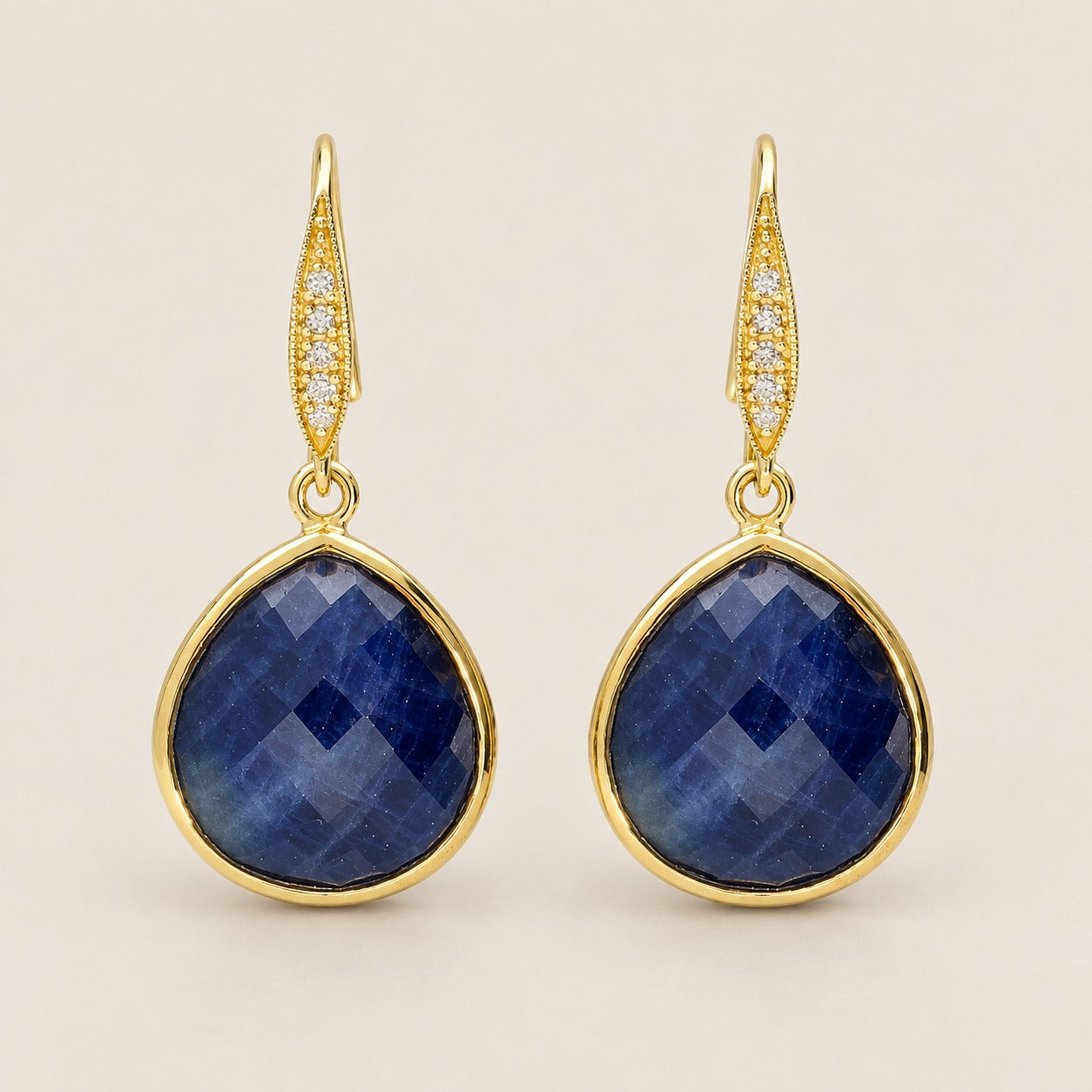 Blue Sapphire Gemstone Drop Earrings Sterling Silver Gold Plated