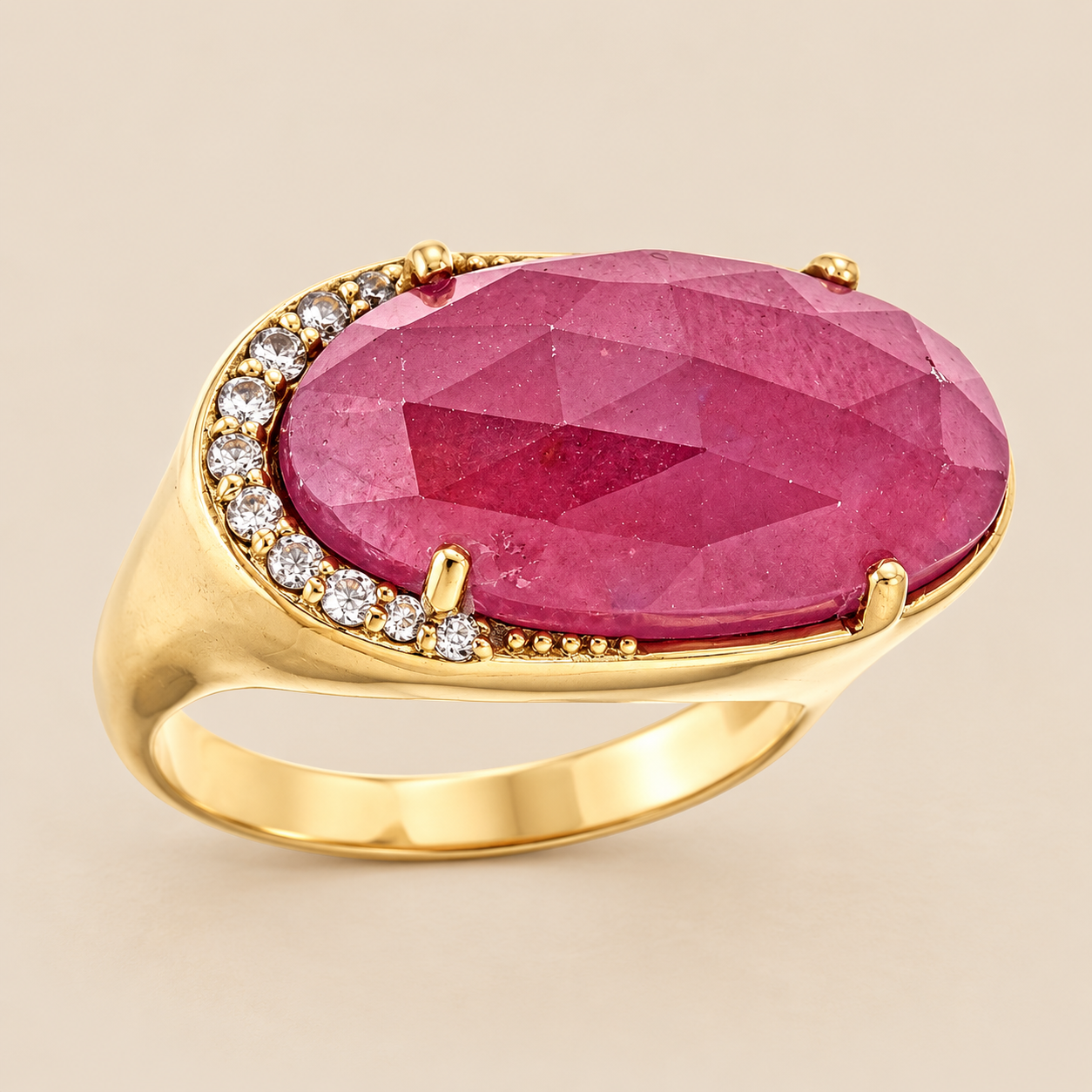 Ruby Statement Cocktail Ring Sterling Silver Gold Plated for Ladies