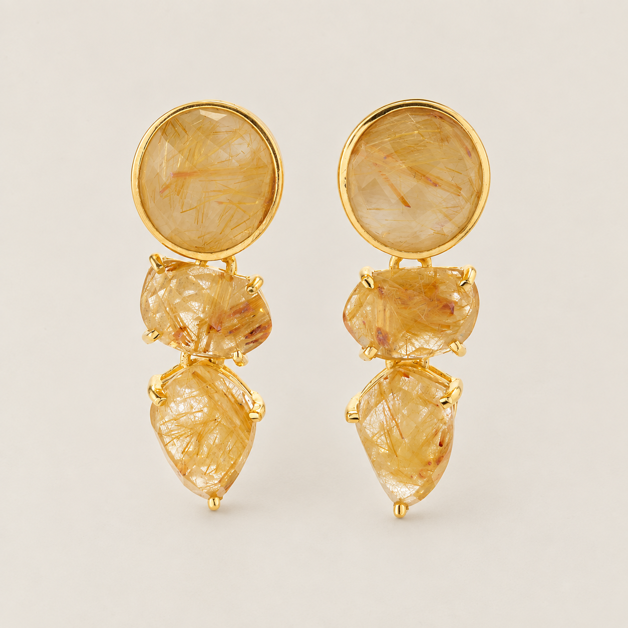 Rutilated Quartz Doublet Unique Fashion Earrings Sterling Silver Gold Plated