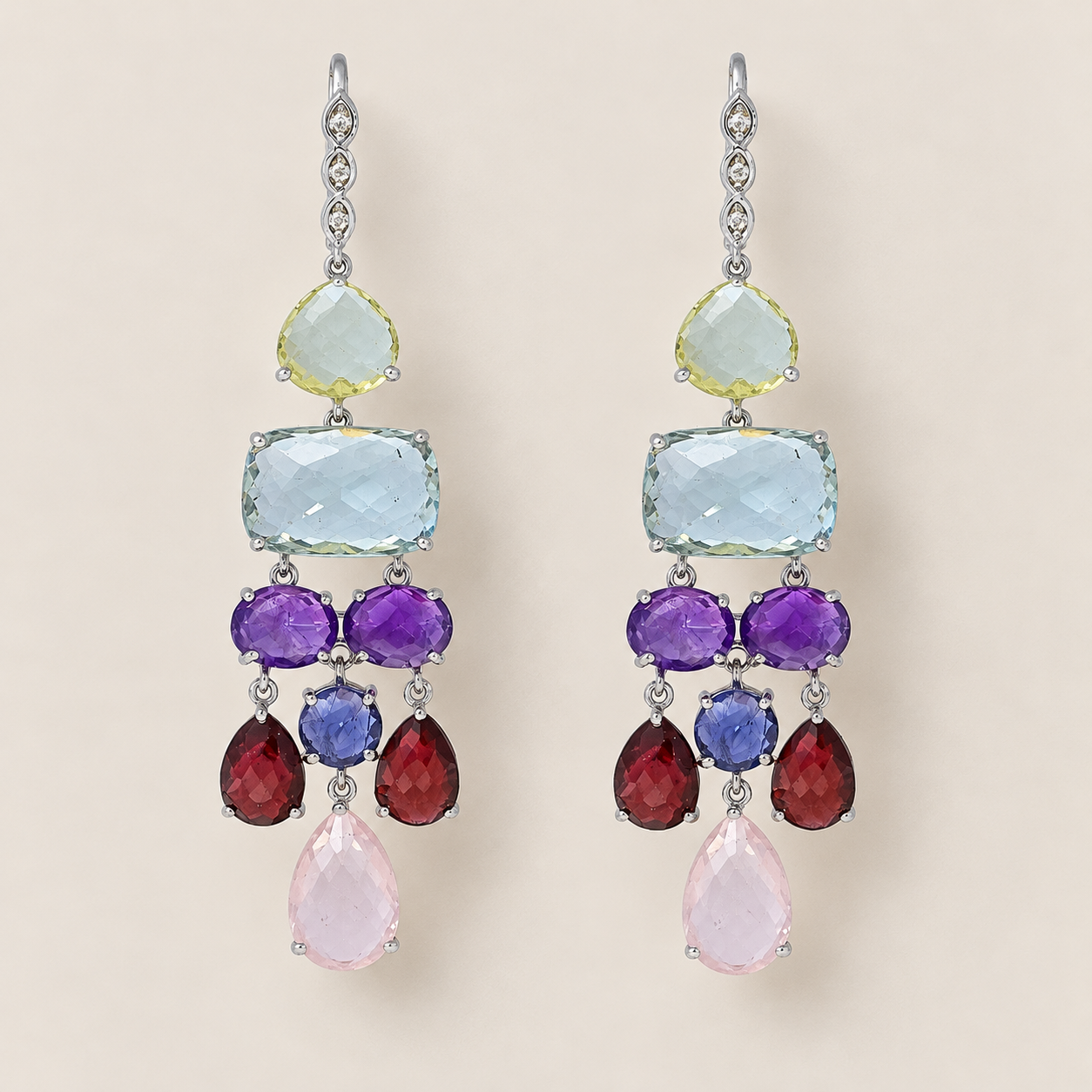 Multi Gemstone Vintage Chandelier Earrings Sterling Silver Rhodium