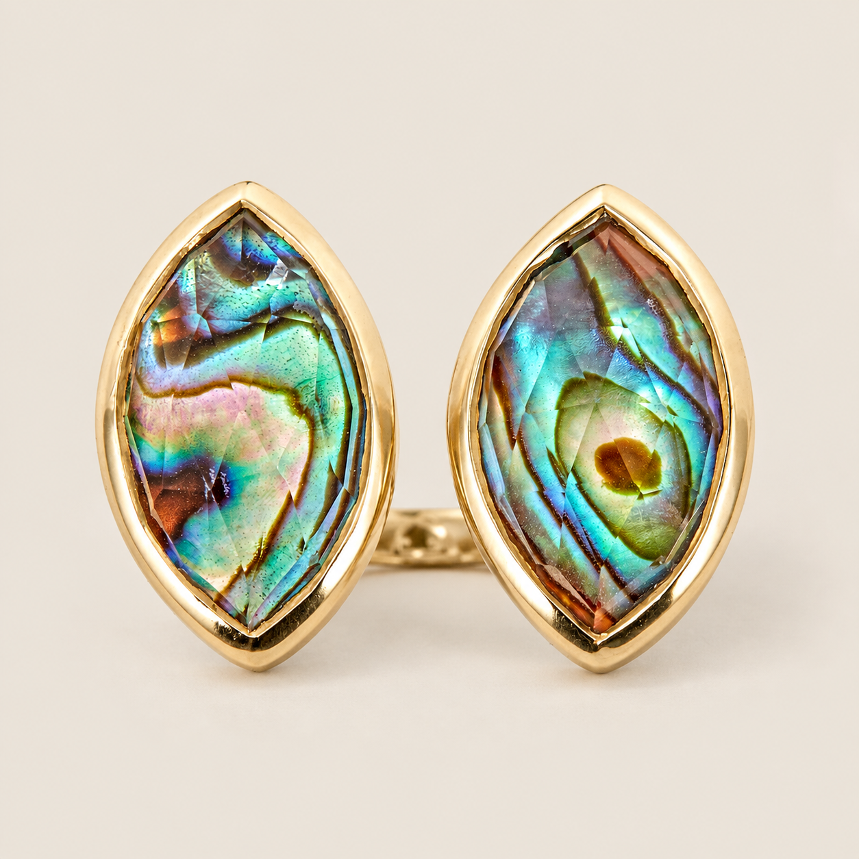 Abalone Doublet Statement Twin Ring Sterling Silver Gold Plated for Women