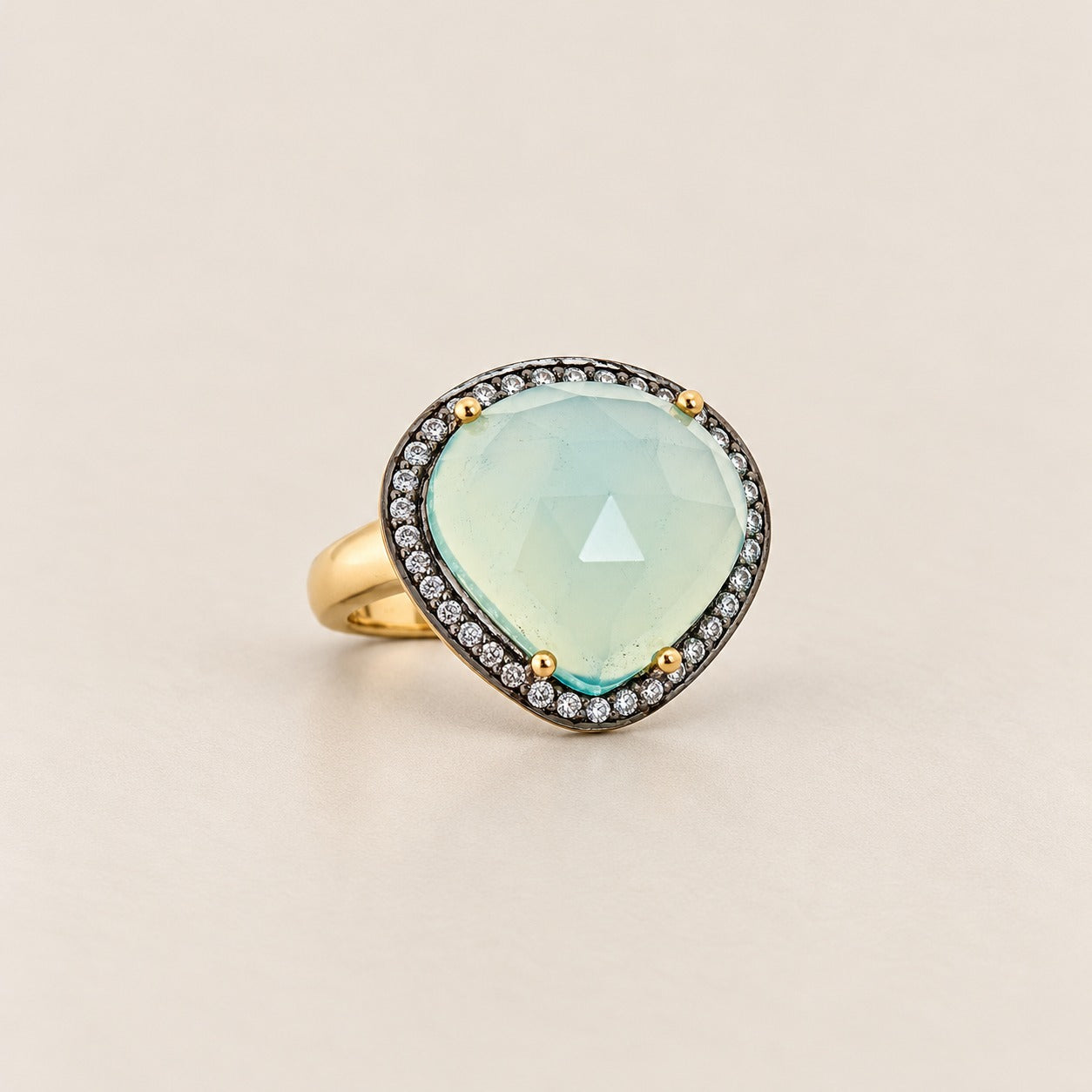 Aqua Chalcedony Large Statement Cocktail Ring Sterling Silver Gold Plated for Women
