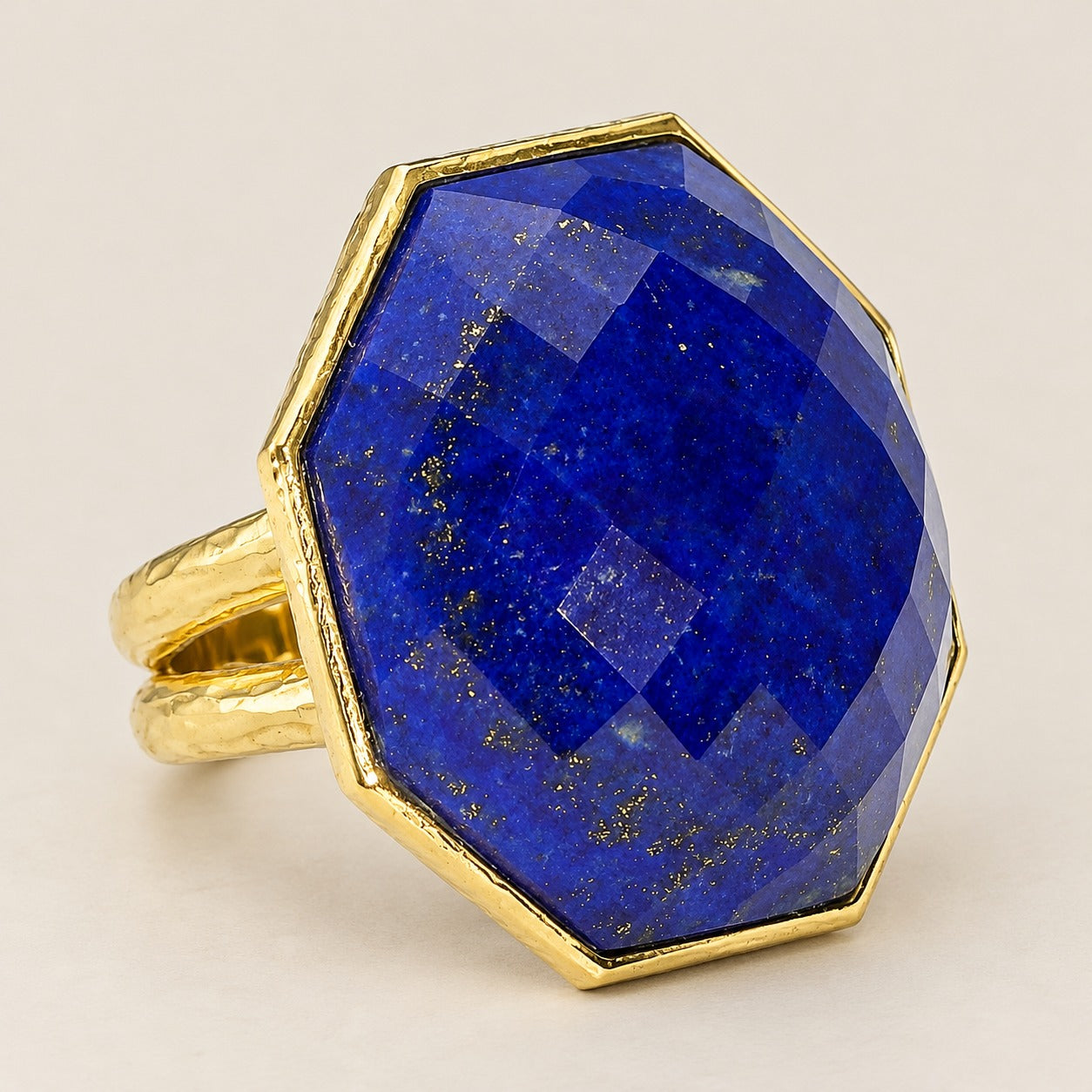 Lapis Lazuli Large Gemstone Cocktail Ring Sterling Silver Gold Plated for Women