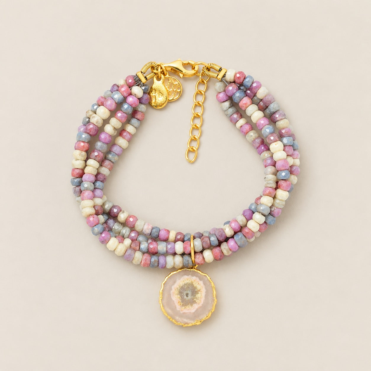 Silverite Corundum Sterling Silver Multi Strand Colorful Beaded Bracelet