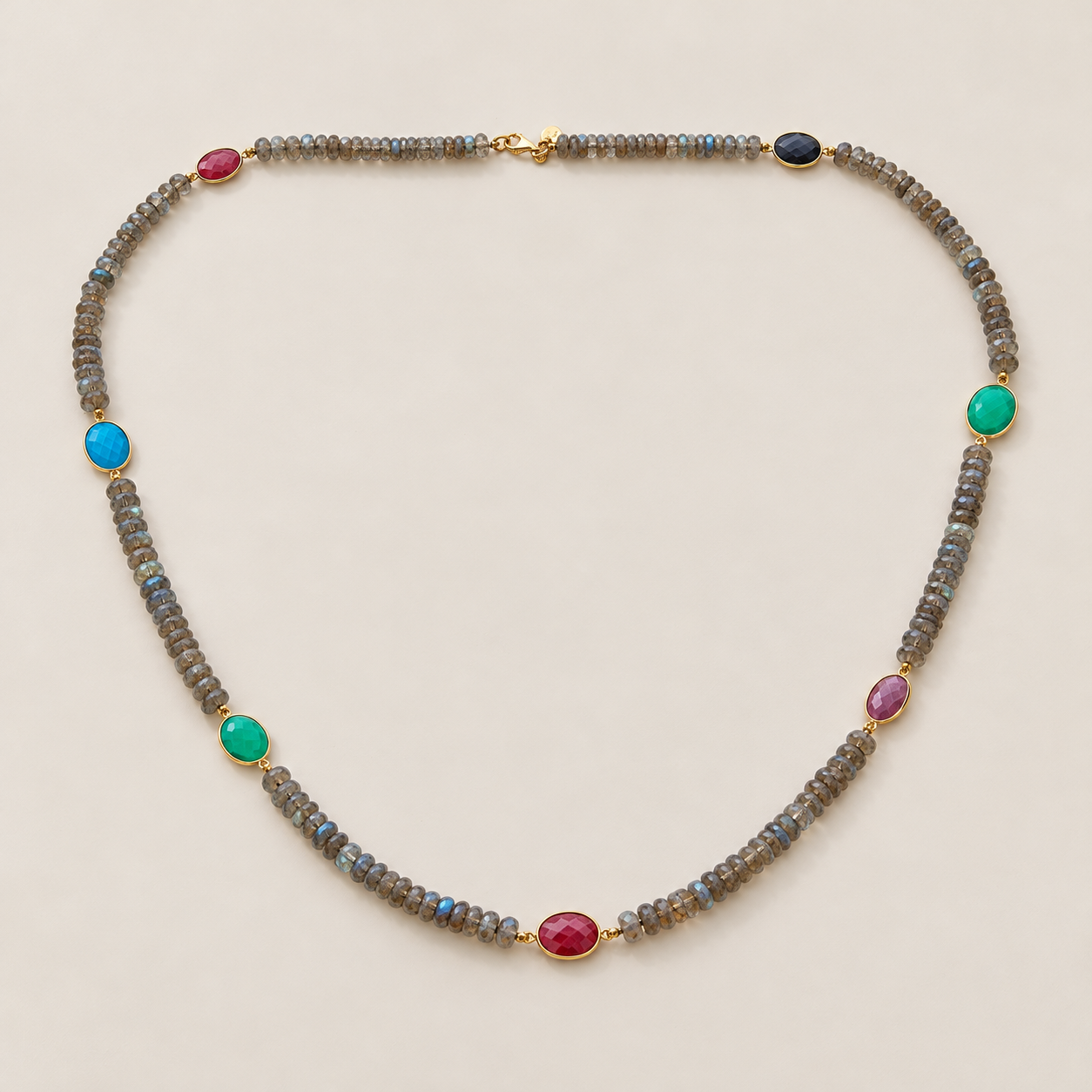 Multi Gemstone Extra Long 36 Inch Beaded Vintage Style Necklace