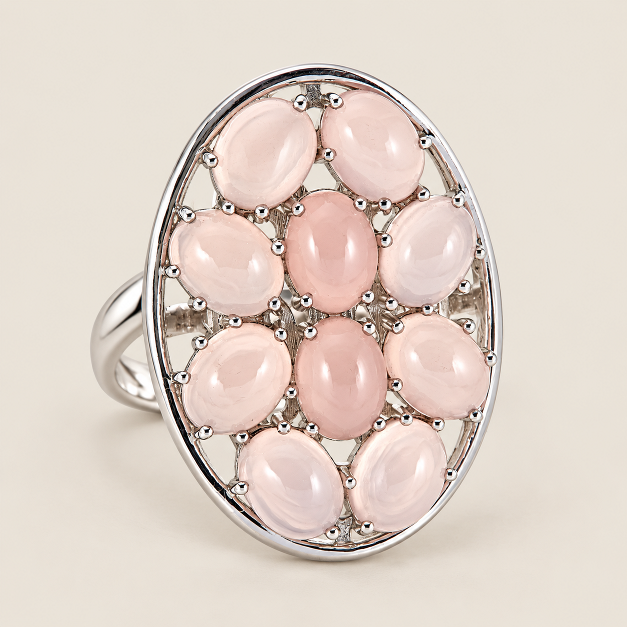 Lavender Chalcedony Vintage Cocktail Ring Sterling Silver Rhodium for Women