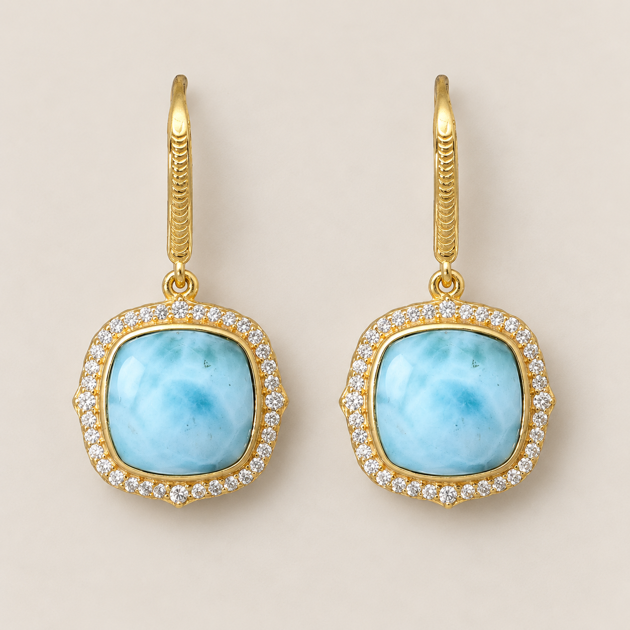 Larimar Statement Square Drop Earrings Sterling Silver Gold Plated