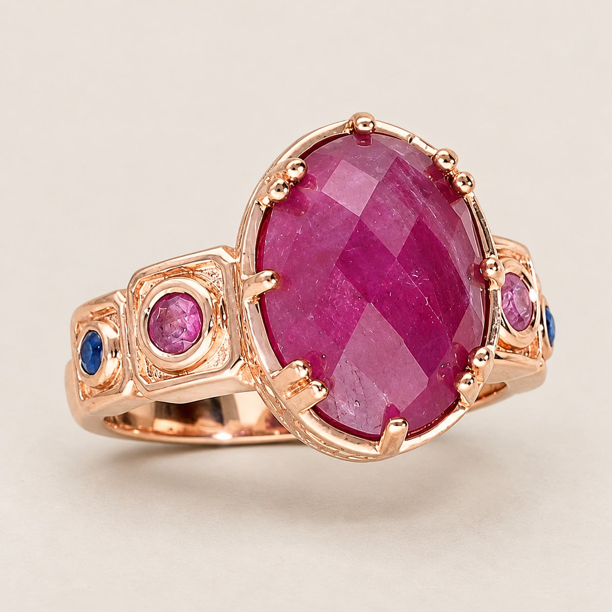 Pink Sapphire Statement Cocktail Ring Sterling Silver Rose Gold for Ladies