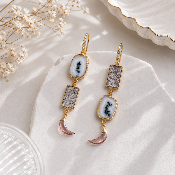 Multi Gemstone Dangle Drop Earrings Sterling Silver Gold Plated