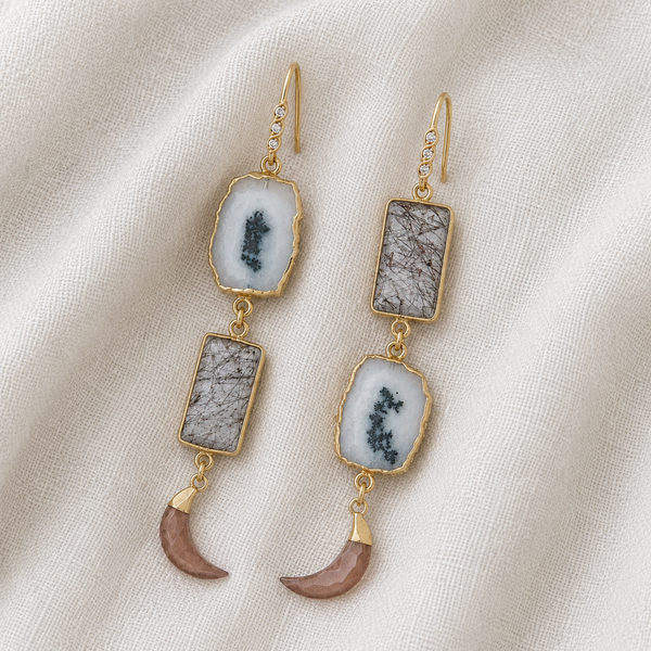 Multi Gemstone Dangle Drop Earrings Sterling Silver Gold Plated
