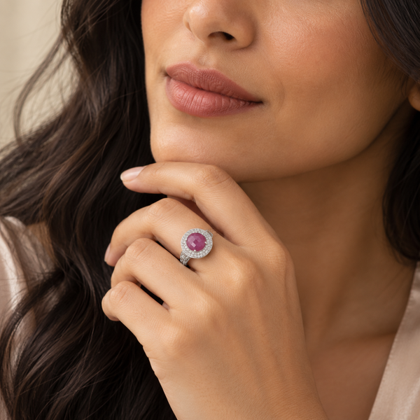 Ruby Statement Cocktail Ring Sterling Silver Rhodium for Women