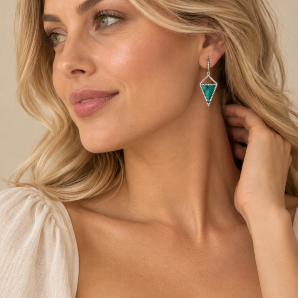 Malachite Unique Drop Fashion Earrings Sterling Silver Gold Plated