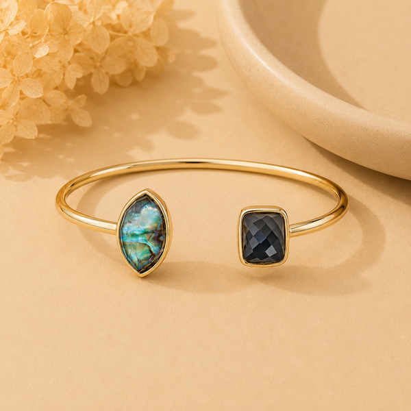 Gemstone Sterling Silver Gold Plated Cuff Hinged Bangle Bracelet