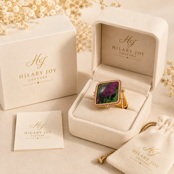 Ruby in Zoisite Large Gemstone Cocktail Ring Sterling Silver Gold Plated for Women