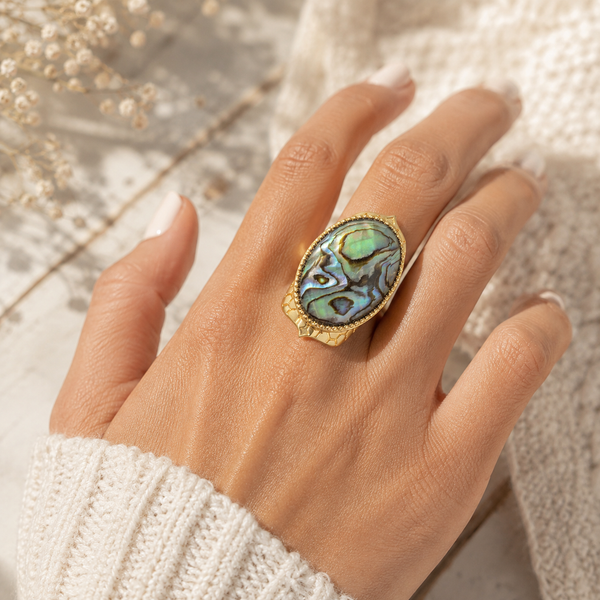 Abalone Doublet Vintage Dinner Ring Sterling Silver Gold Plated for Ladies
