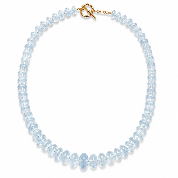 Blue Milky Aquamarine Bead Necklace in Sterling Silver 22k Gold Plated. 18"