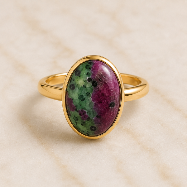 TEST — Ruby in Zoisite Cocktail Ring in Gold-Plated Brass
