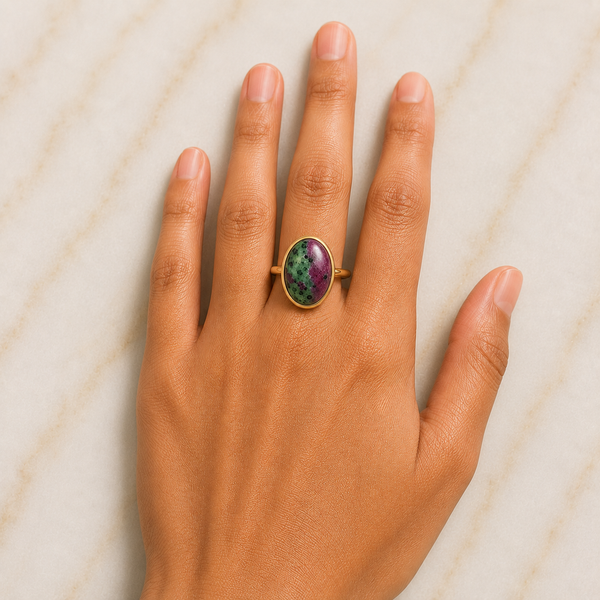 TEST — Ruby in Zoisite Cocktail Ring in Gold-Plated Brass