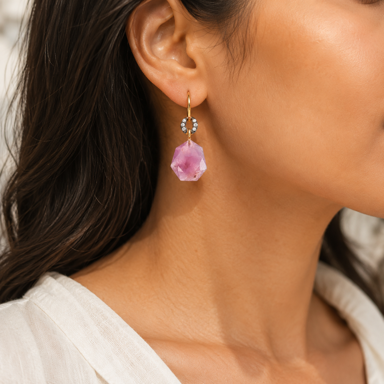 1125 - Ruby with Natural Zircon Sterling Silver Gold Plated Earrings