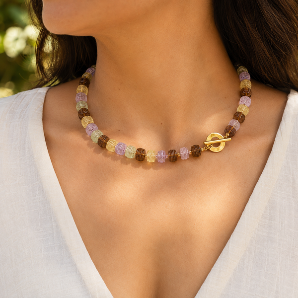 Multi Color Gemstone Necklace, 18" Sterling Silver Gold Plated Toggle Clasp