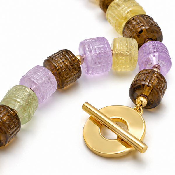 Multi Color Gemstone Necklace, 18" Sterling Silver Gold Plated Toggle Clasp
