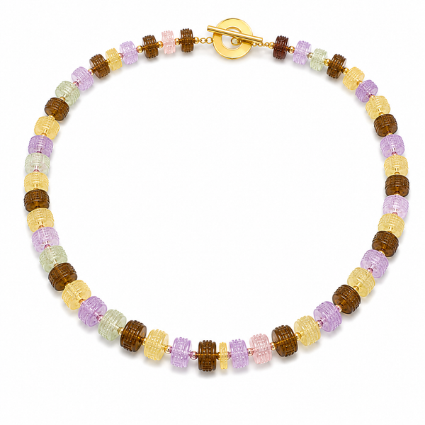 Multi Color Gemstone Necklace, 18" Sterling Silver Gold Plated Toggle Clasp