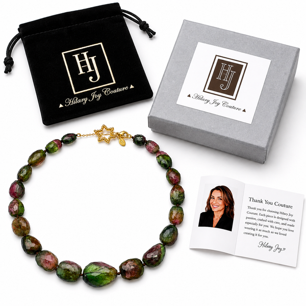 Multi Color Watermelon Tourmaline Beaded Necklace, 18 inch Sterling Silver 22k Gold Plated